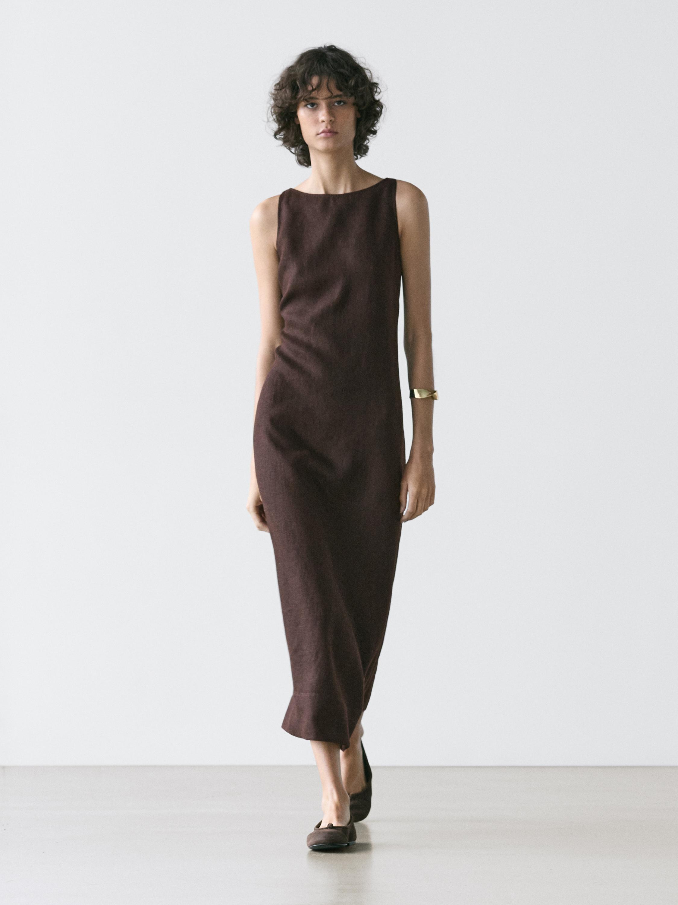 Robe midi encolure américaine lin